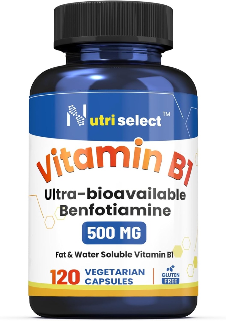 Vitamina B1 500MG, 120 cápsulas, no GMO, Vegan, Gluten Free, Benfotiamine
