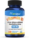 con 500 mg de vitamina B1 por cápsula, este producto viene en un paquete de 120 cápsulas y no es GMO, Vegan y Gluten-Free