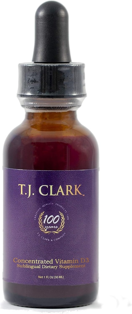 Vitamina líquida D3 125mcg / 5,000 UI, 1 fl. oz. Suplemento dietético sublingual concentrado, TJ Clark, Glass Dropper