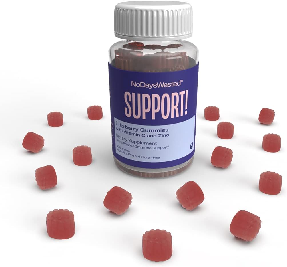 Immune Support Gummies - No Days Wasted - 60 Count - Help Support Strong Immune System - Elderberry, Vitamina C y Zinc Gummy - Herbal Dietary Supplement - Vegan Plant Based, Gluten Free, Nut Free