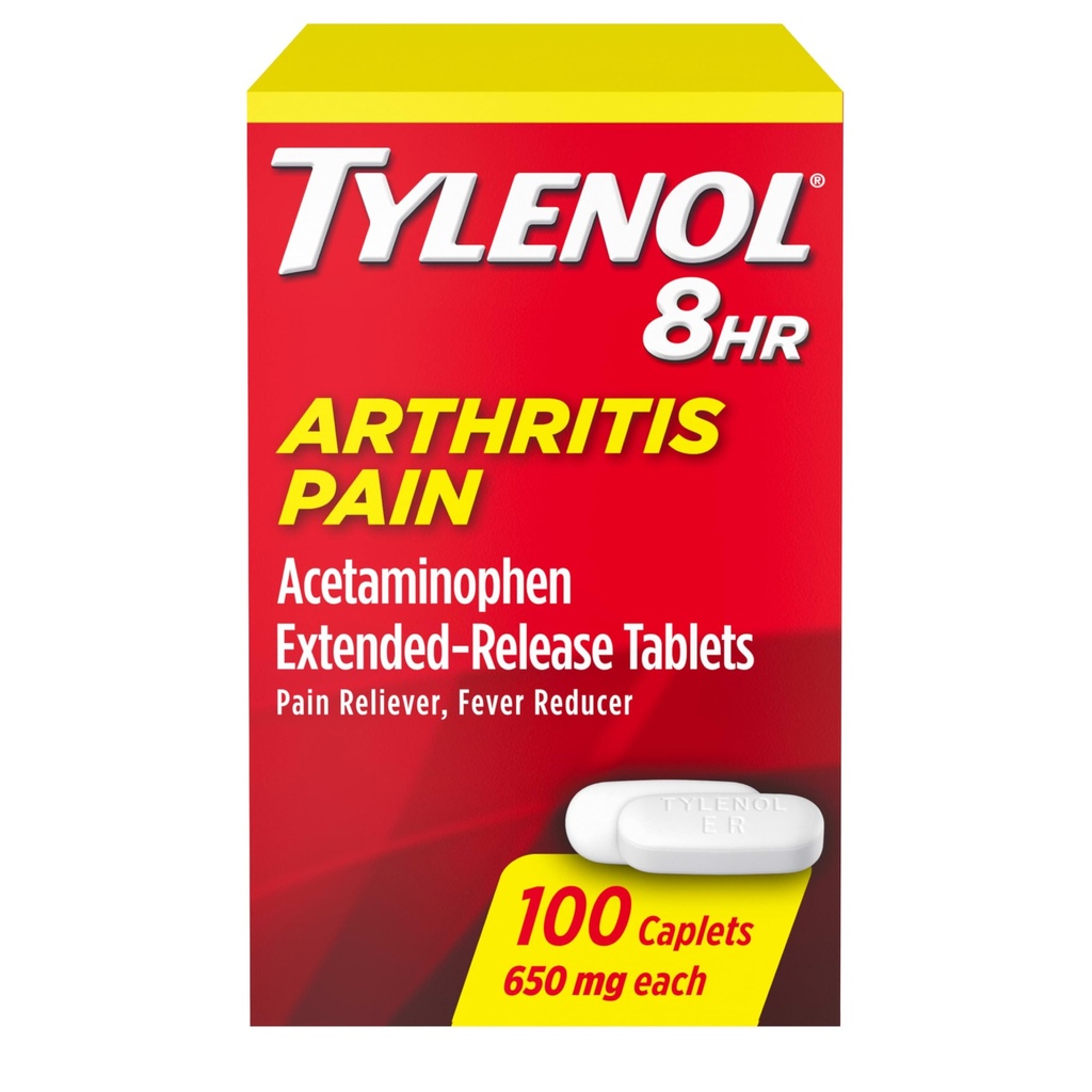Tylenol 8HR Artritis Dolor de Alivio de Dolor, 650 mg Acetaminofeno para la Artritis Menor &amp; Dolor Conjunto, Reductor de Fiebre, Liberación Extendida, Gentle on Stomach, 100 ct