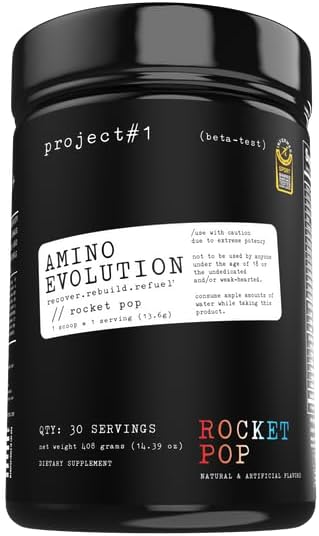 Proyecto #1 AminoEVolution: Muscle Support " Recovery - BCAAs, EAAs, Electrolytes " Keto Friendly Energy Boost - Pre " Post Workout Powder for Men " Women - RocketPop Flavor - 30 Servings