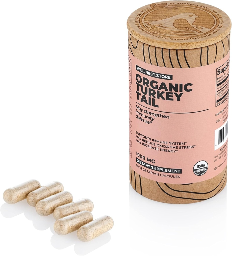 Turkey Tail Organic Mushroom (Trametes Extract) 60 Veggie Caps - Immune Support Supplement; Promotes Growth of Beneficial Bacteria in The Gut + Boosts Energy