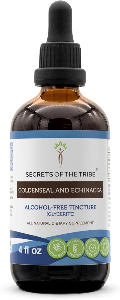 Secretos de la tribu Goldenseal y Echinacea Extracto líquido libre de alcohol, hierbas (Echinacea Root (Echinacea Purpurea), Goldenseal Root (Hydrastis Canadensis)