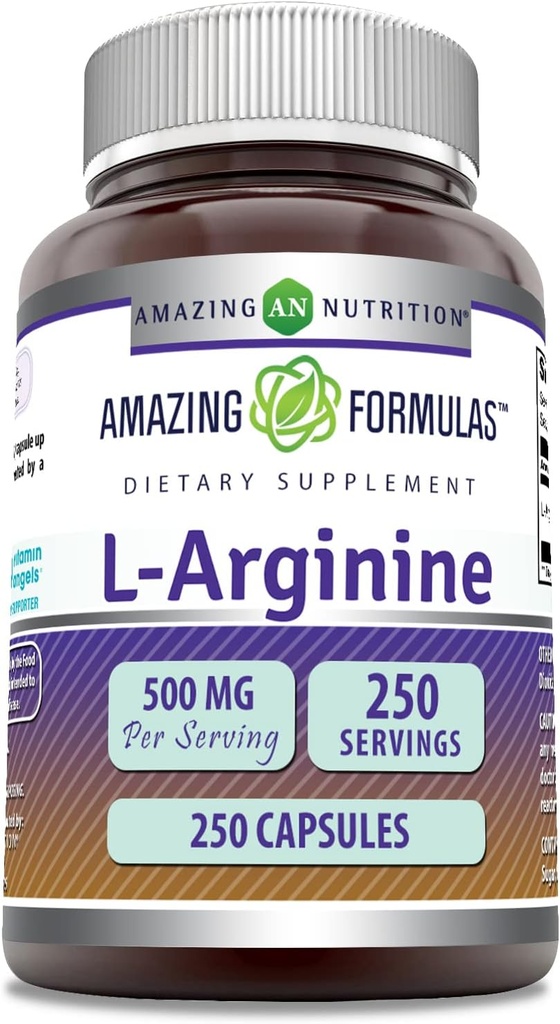 Increíble fórmulas L-Arginine Suplemento TEN 500 Mg TENIDO 250 cápsulas TENIDO Aminoácidos Suplemento para Hombres &amp; Mujeres TENIDO NO-GMO ANTE Gluten Free TEN Made in USA