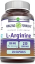 Increíble fórmulas L-Arginine Suplemento TEN 500 Mg TENIDO 250 cápsulas TENIDO Aminoácidos Suplemento para Hombres &amp; Mujeres TENIDO NO-GMO ANTE Gluten Free TEN Made in USA
