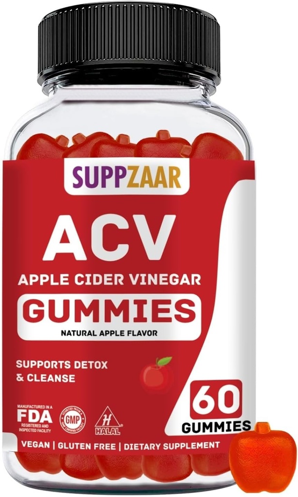 Ganchos de vinagre de manzana vegano con la madre, 500 mg 60 servidumbres - ACV Gummies for Natural Detox &amp; Cleanse Immune System, Digestión - Alternativa a las cápsulas de vinagre de manzana