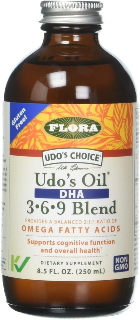 UDO’s Triple Omega 3-6-9 DHA Oil Blend, 8.5 oz - Non-GMO & Gluten Free