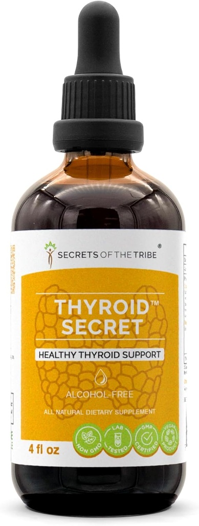 Secretos de la Tribu - Secreto de la Tiroides, Apoyo a la Tiroides Saludable, Suplemento de hierbas Tiradas Líquidas Libres de alcohol (4 fl oz)