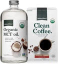 Natural Force Organic Ground Clean Coffee + Organic MCT Oil Bundle – 100% Pure Coconut MCTs & Mold & Mycotoxin Free Coffee – Non-GMO, Keto, Paleo y Vegan - 10 Oz Bag y 32 Oz Glass Bottle