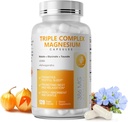 Complejo de magnesio triple - Magnesium Glycinate, Taurate & Malate Suplemento con Omega3, Ashwagandha, GABA para el sueño, cerebro corazón &amp; apoyo muscular - alta absorción y gentil, Vegan, 120 cápsulas