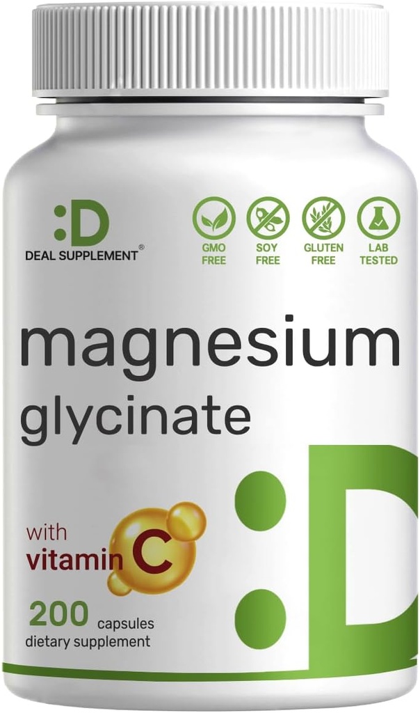 Magnesium Glycinate 500mg Por Capsule (1000mg Por Serving) Plus Vitamina C, 240 cápsulas – 100% Chelated for Easy Absorption – Essential Mineral Supplement
