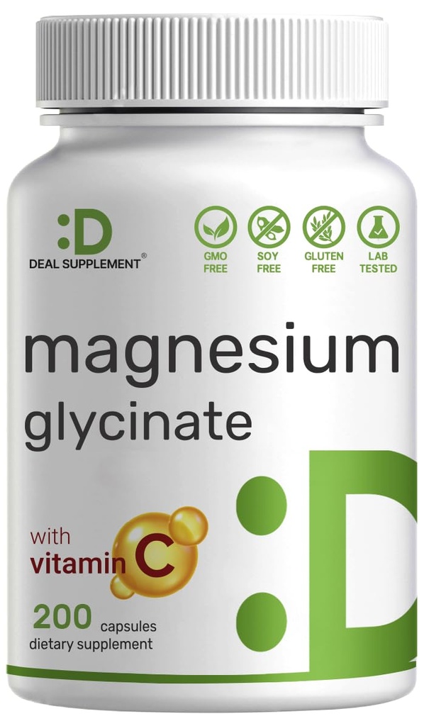 Magnesium Glycinate 500mg Por Capsule (1000mg Por Serving) Plus Vitamina C, 240 cápsulas – 100% Chelated for Easy Absorption – Essential Mineral Supplement