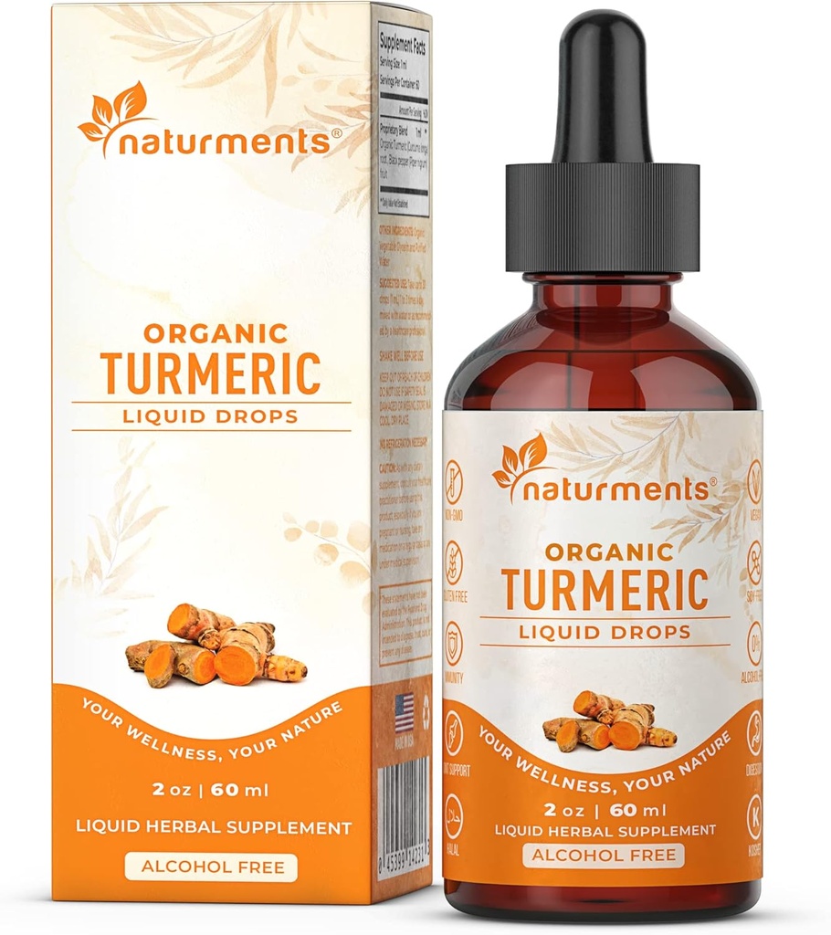 Naturments Turmeric Curcumin Liquid: Certified Organic Turmeric Curcumin with Ginger & Black Pepper- Joint Support, Immune &amp; Digestive Support, Graceful Aging - 2 Fl Oz