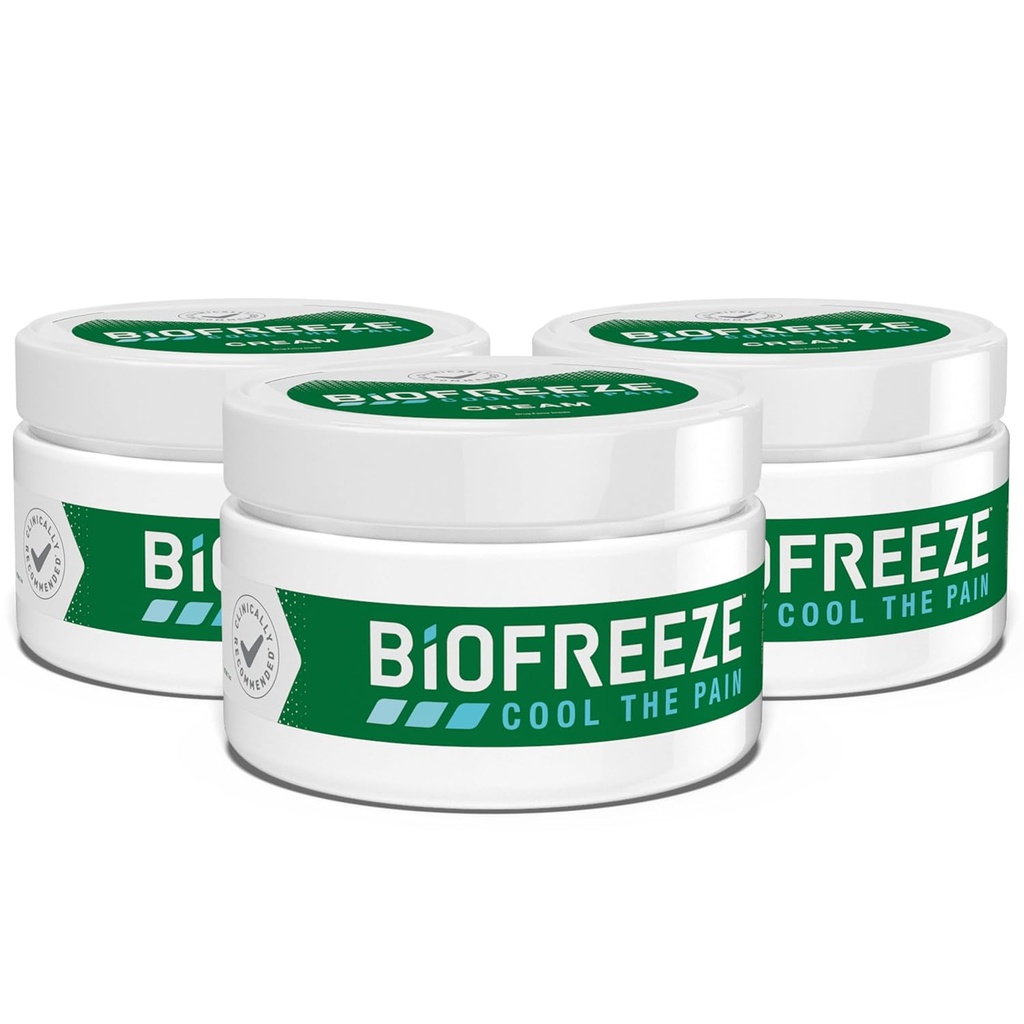Biofreeze Cream Menthol 3 OZ Jar (Pack Of 3) asociado con los músculos doloridos, la artritis, los dolores de espalda simples, y el dolor conjunto (Packaging May Vary)