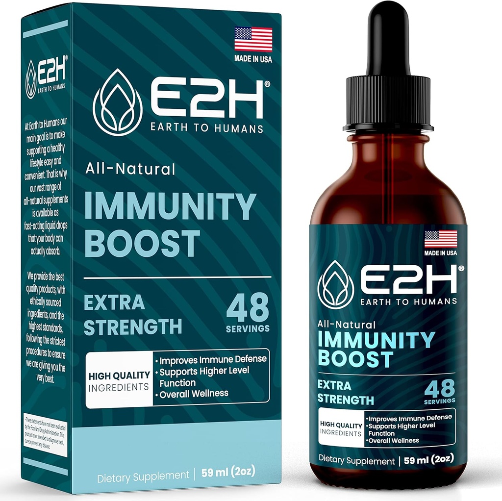 E2H Advanced Immune Defense Supplement - All-Natural Immune Booster - Immune Support Supplements Drops - Contiene Holy Basil, Papaya Leaves and Red Banded Polypore - Non-GMO, Vegan - 2 Fl Oz