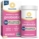 Renew Life Women's Probiotic Capsules, 50 Billion CFU Guaranteed, Supports pH Balance, Vaginal, Urinary, Digestive and Immune Health(2), L. Rhamnosus GG, Dairy, Soy and Gluten-Free, 60 Count