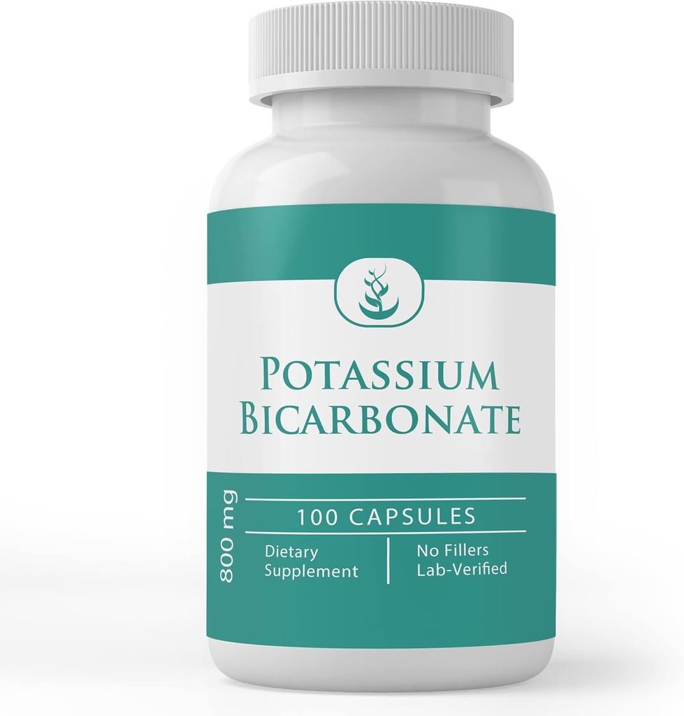 Ingredientes originales puros Bicarbonato de potasio, (100 cápsulas) Siempre puro, sin aditivos o Fillers, Lab Verified