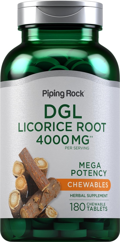 Piping Rock DGL Licorice Chewable Tablets 4000mg  180 Count ← Mega Potency Deglycyrrhizinated ← Herbal Extract Supplement ← Vegetarian, Non-GMO