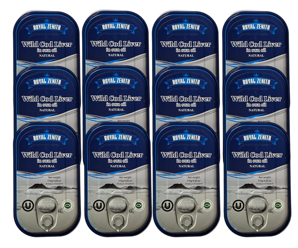 Royal Zenith Islandic Wild Cod Liver 4.05oz/115g Pack de 12