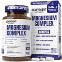 Suplemento Complejo de Magnesio, Suministro de 4 meses de 500mg 5 en-1 Bisglycinate, Oxide, Taurate, Aspartate, Citrate, Max Absorción Suplemento de Magnesio para la calma, cáscara de la pierna del sueño, 120 cápsulas