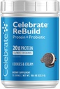 Celebrar Vitaminas Rebuild Powder de proteína con Probióticos " Prebióticos - 20g Whey Isolate Proteína, fibra alta, para pacientes de cirugía post-bátrica - Cookies " Crema (15 Servimientos)
