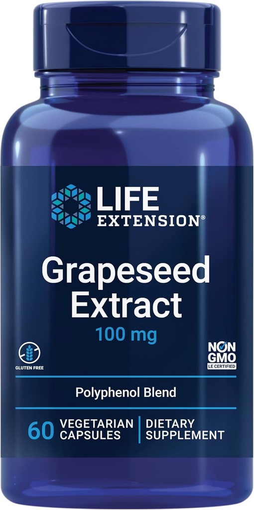 Extracto de la extensión de vida, vitamina C, calcio, resveratrol, polifenoles, salud cardiovascular, protección antioxidante, libre de gluten, no transgénico, vegetariano, 60 cápsulas