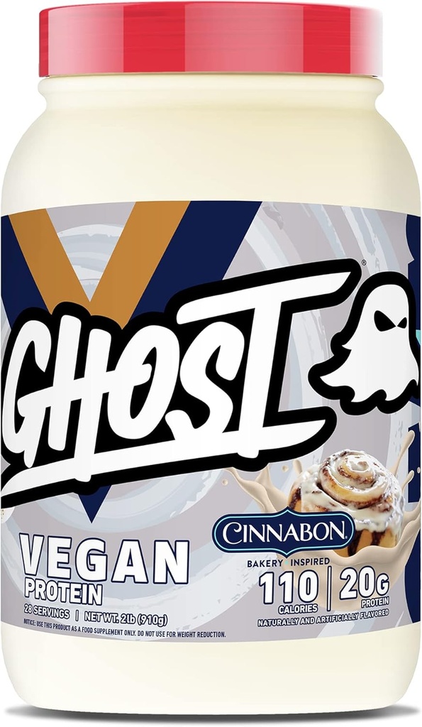 GHOST Vegan Protein Powder, Cinnabon - 2lb, 20g de Proteína - Pumpkin Proteína orgánica de base vegetal - ­Post Workout " Nutrition Shakes, Smoothies, " Baking - Soy " Gluten-Free