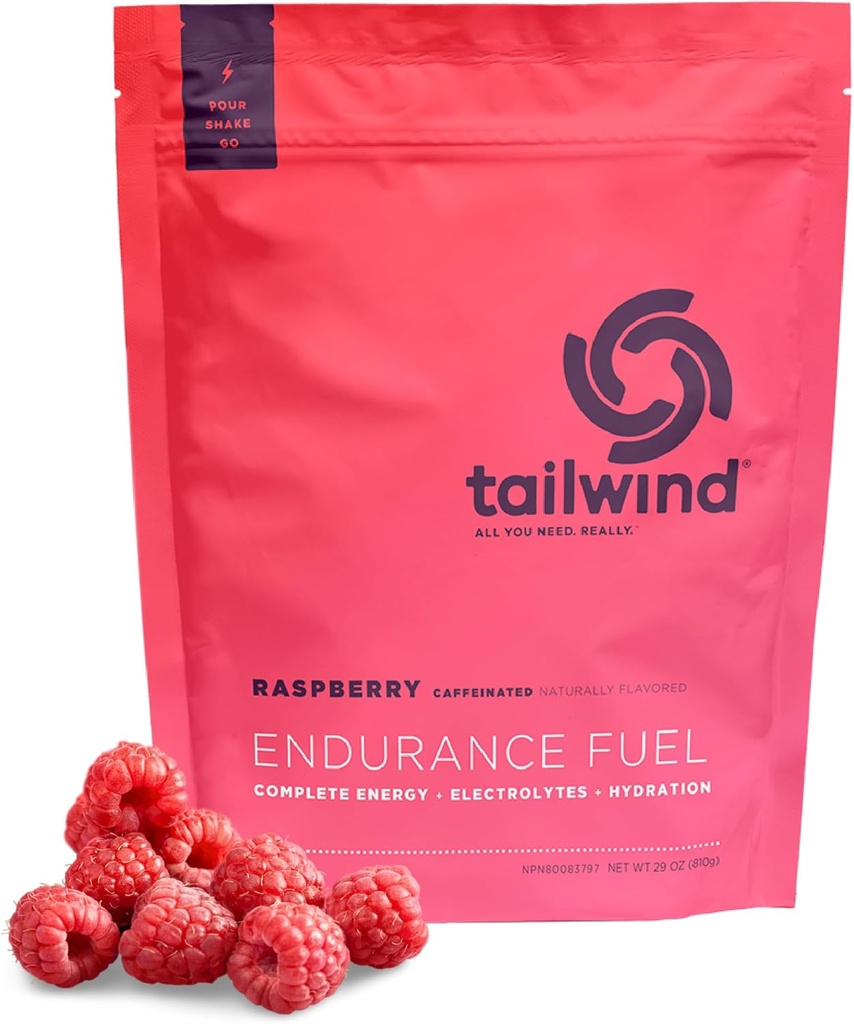 Tailwind Nutrition Endurance Fuel, Carbohydrate &amp; Electrolyte Sports Drink Mix Powder, Gluten-Free, Vegan, Raspberry Buzz, 30 Servings (Caffeinated)