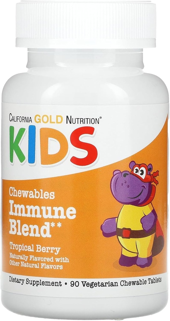 California Gold Nutrition Blend inmune con vitamina A, vitamina C, vitamina E y zinc para niños, baya tropical natural, 90 tabletas vegetarianas