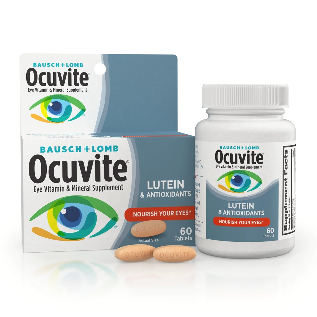 Ocuvite Eye Vitamin &amp; Mineral Supplement, Lutein & Antioxidant Vitamins A, C &amp; E, Zinc for Eye Health &amp; Support, Vitaminas para Ojos, 60 Tablets