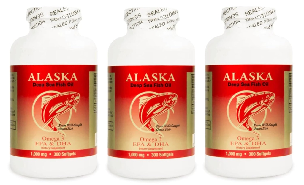 3 X 300 Alaska Deep Sea Omega-3 Fish Oil =900Caps, EPA/DHA, FRESH , Nuevo artículo buen producto !!