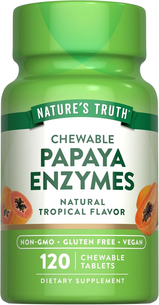 La verdad de la naturaleza Papaya Enzyme Chewable Tablets  120 Count ← Vegan, Non-GMO &amp; Gluten Free Supplement for Digestion ← Natural Tropical Flavor