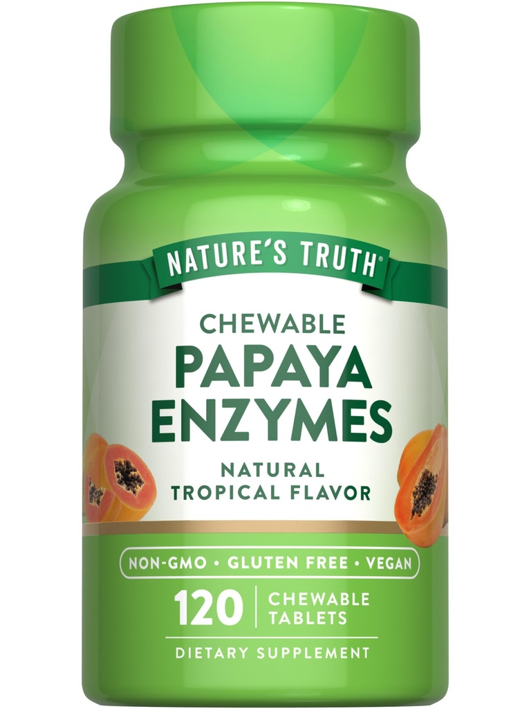 Nature's Truth Papaya Enzyme Chewable Tablets | 120 Count | Vegan, Non-GMO & Gluten Free Supplement for Digestion | Natural Tropical Flavor
