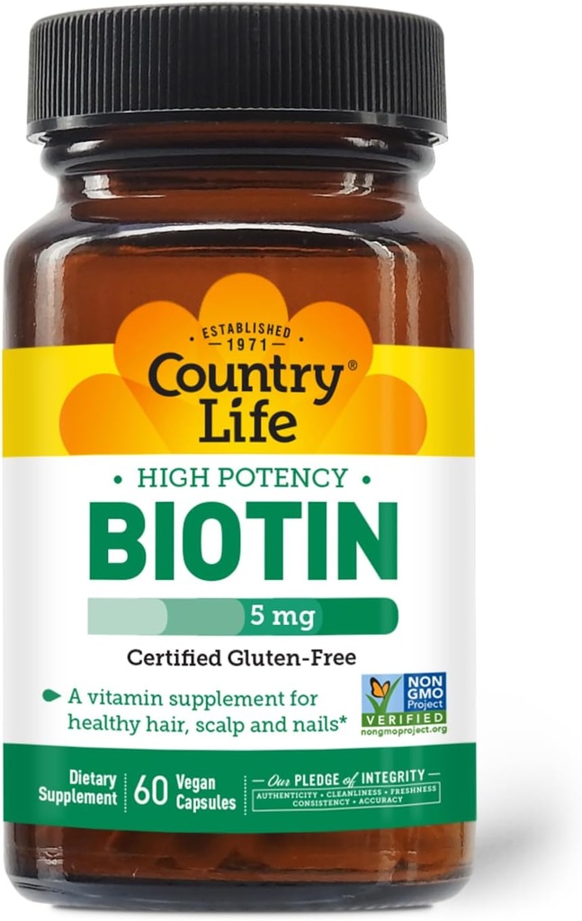 Country Life - Biotin High Potency, 5 mg - 60 cápsulas Vegan