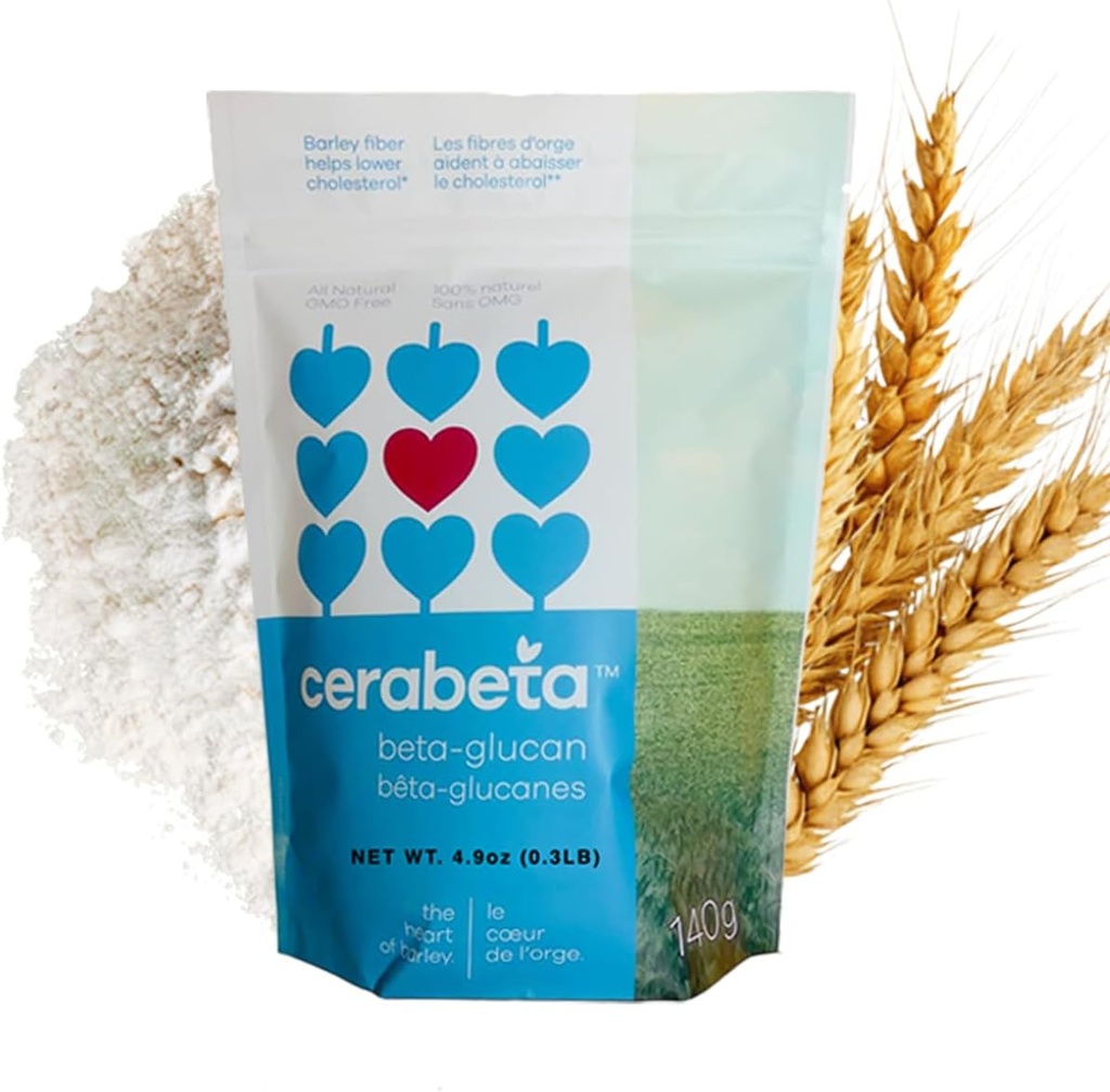 Cerabeta Barley Beta-Glucan Daily Supplement Powder, 4-in-1 Natural Fiber, Single Ingredient, Sugar-Free, Non-GMO.