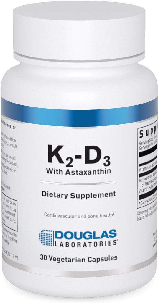 Douglas Laboratories K2-D3 con Astaxanthin - Antioxidante Soporte para Huesos, Función Inmune " Salud Vascular* - Con Menaquinone-7 " D Vitamina - 30 cápsulas vegetarianas