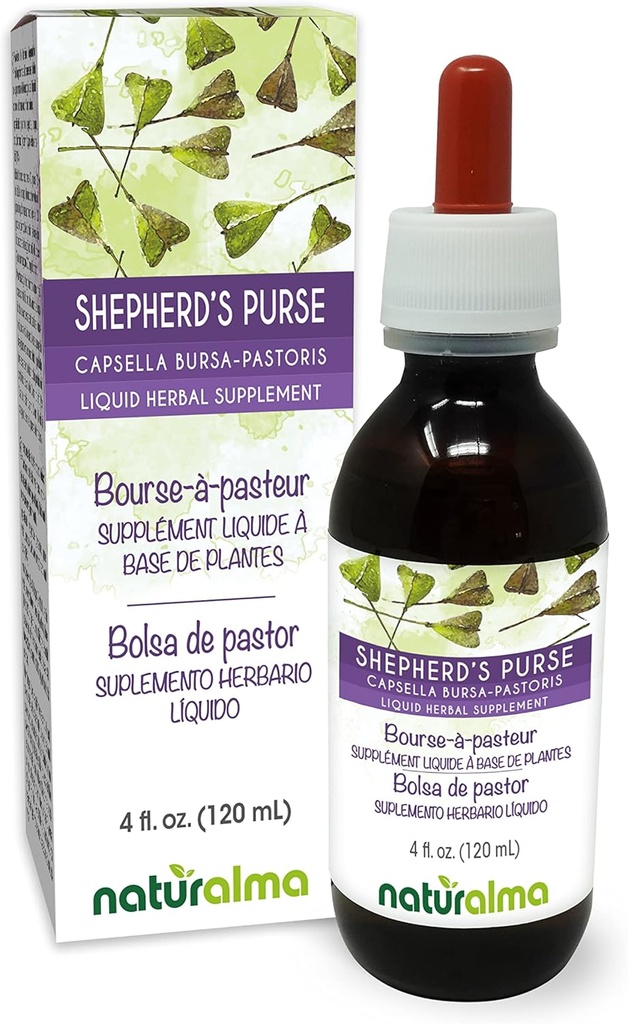 Naturalma Shepherd's Purse (Capsella Bursa-pastoris) hierba Alcohol-Free Tintura - 4 fl oz Liquid Extract in Drops - Herbal Supplement - Vegan