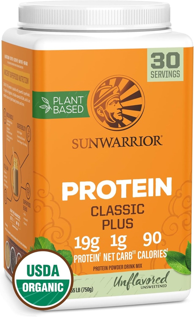 Vegan Organic Protein Powder Planta-basada 5 Superfood Quinoa Chia Semá Soy Free Dairy Gluten Free Synthetic Free NON-GMO ← Desarrollado 30 Serviciones latitud Classic Plus por Sunwarrior