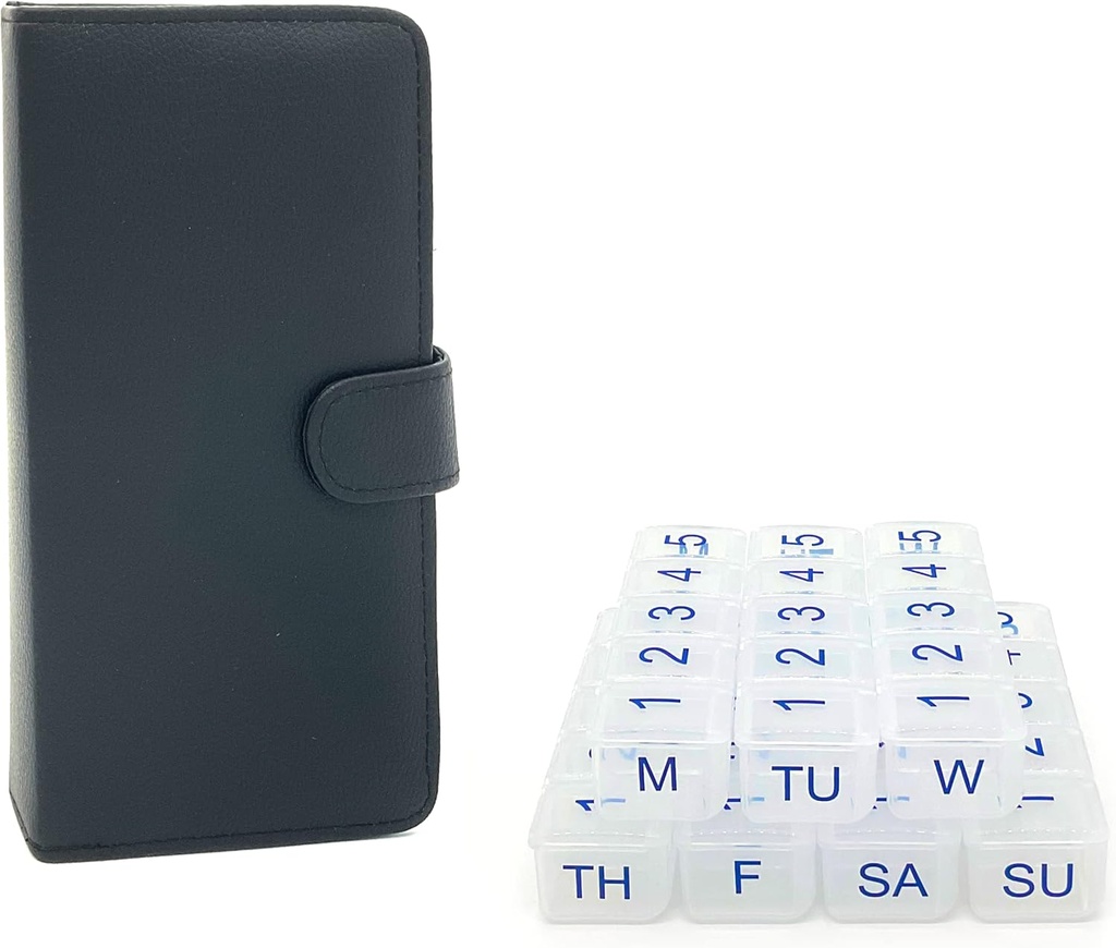 e-Pill 5 veces por día x 7 días Organizador semanal de píldoras compacto, caja de vitaminas y medicamentos - con caso de discreto