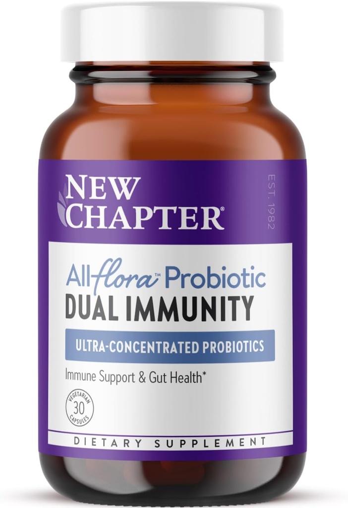 Nuevo Capítulo All-FloraTM Probiotic Dual Immunity, Clinical-Strength Ingredients - Probióticos altamente concentrados para el soporte activo de inmunes " Gut Health + Immune-Boosting Postbiotics, 30 ct