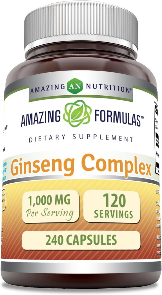 Amazing Formulas Ginseng Complex - 1000 Mg Por Serving, Capsules (Non-GMO,Gluten Free) Apoyos Healthy Immune System - Supports Energy Production - Boosts Mental Alertness. (240 Conde)