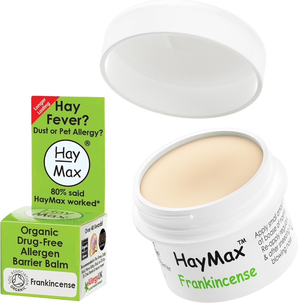 HayMax Allergen Barrier Balm - Frankincense 0.17 fl oz - Organic, Natural &amp; Non-Drowsy Hay Fever & Alergy Relief Balm - Blocks Pollen &amp; Allergen Particles - Great for Adults, Kids &amp; Pregnant Women