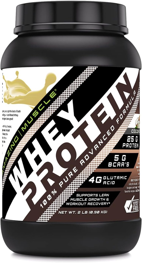 Increíble musculo Whey Protein Isolate " Concentrate Supplement ← Coconut Flavor ← 25 G Silencio 2 Lb (0.90 Kg) Silencio No-GMO ← Libre de gluten