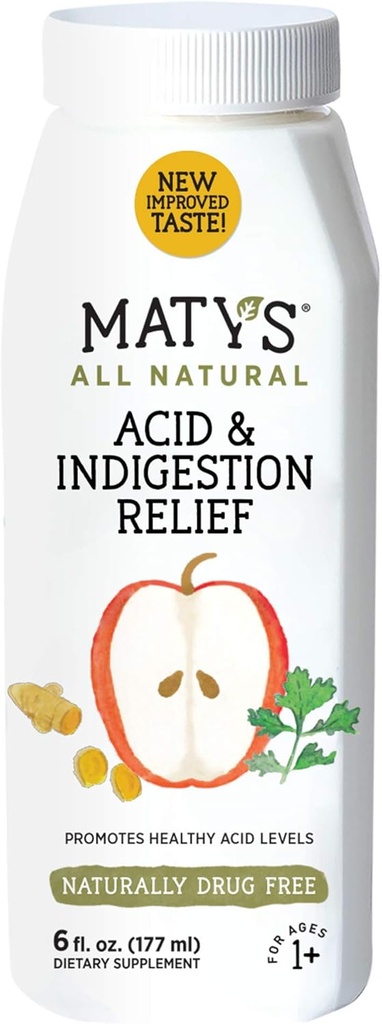 Alivio de Indigestión de ácido de Maty líquido – seguro y eficaz, todo natural acidez antácidos Alternativa hecha con vinagre de manzana, jengibre y turmérico – 6 fl oz
