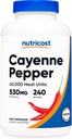 Nutricost Cayenne Pepper 530mg, 240 cápsulas - 40.000 unidades de calor, Gluten Free, Non-GMO