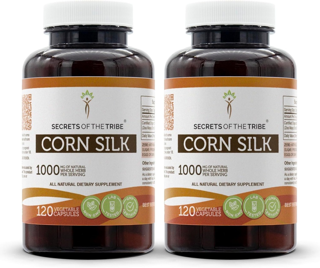Secretos de la Tribe Corn Silk 120 Capsules(2 pcs.), 1000 mg, Zea Mays Dried Silk (2x120 Capsules)