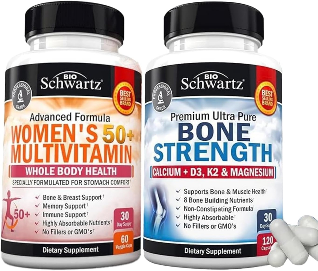 BioSchwartz Daily Multivitamin for Women 50 &amp; Over (1 Mes de Oferta) Plus Suplemento mineral de fuerza ósea con calcio y magnesio (1 Mes de Suministro)