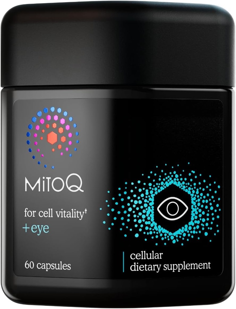 Antioxidante MitoQ +Eye Advanced CoQ10 - Contiene Mitoquinol Mesylate, Lutein, Zeaxanthin, Bilberry, Marine Bark - Soporta Salud Ocular, Filtración de Luz Azul " Vitalidad Celular (60 cápsulas)