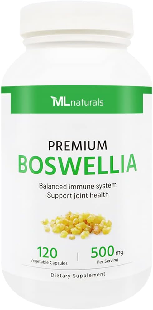 ML Naturals Premium Boswellia, 120 cápsulas vegetales (65% ácidos boswellicos). Apoyo conjunto saludable. No GMO, NSF-Certified " cGMP-Compliant